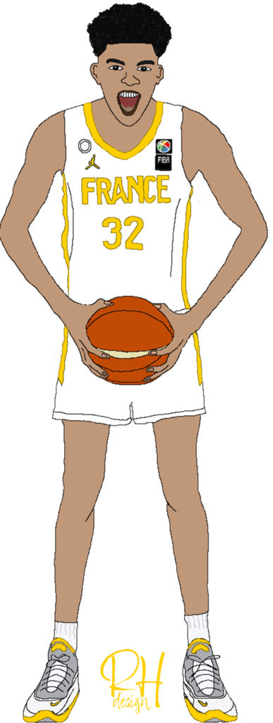 A drawing of Victor Wembanyama, a French basketball prodigy expected to be the number 1 NBA draft pick in 2023